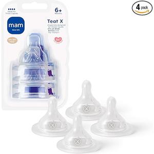 MAM Teats Size X | 4 Pack | Designed for Thicker Liquids | Suitable from 6+ Months | Fits All MAM Bottles | Made with SkinSoft Silicone | Baby Accessories