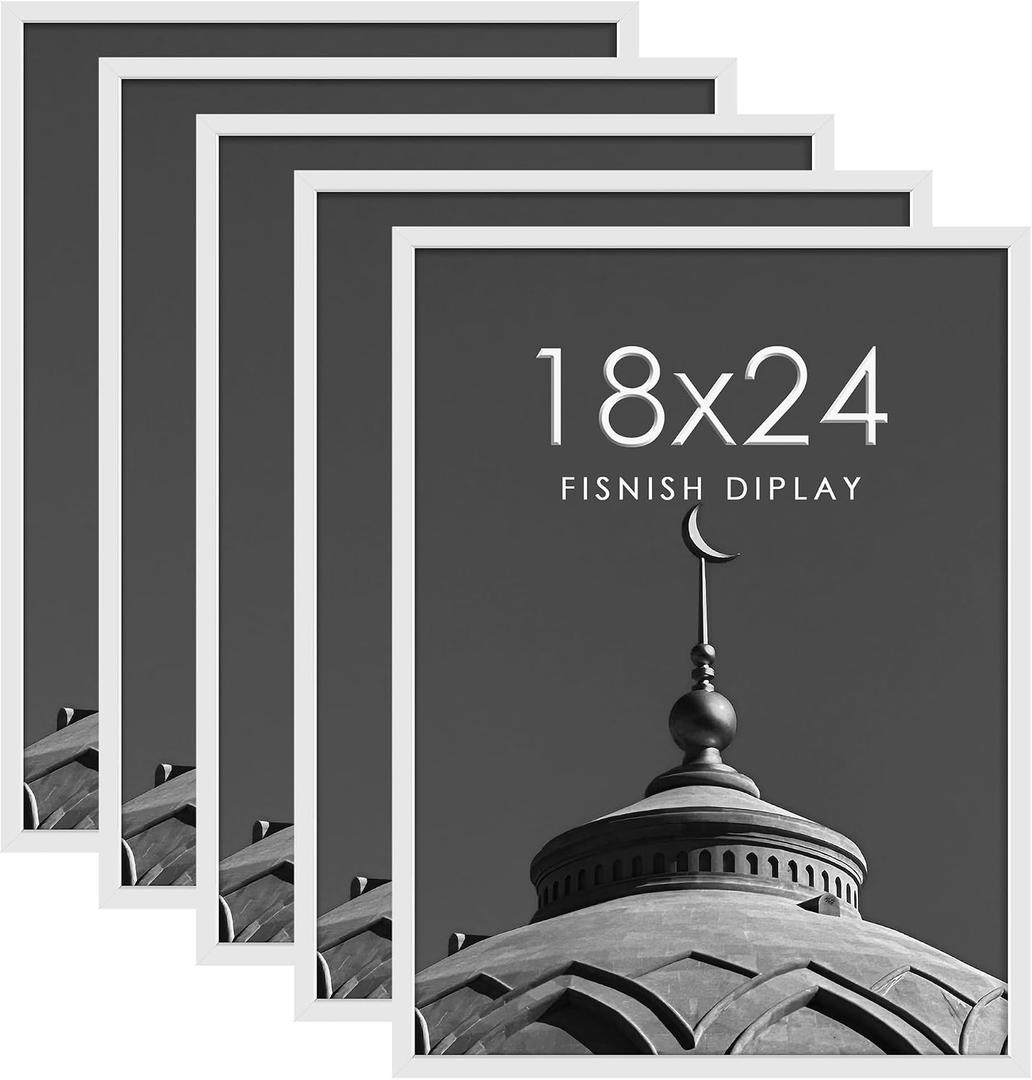 18x24 Frame 5 Pack, White Poster Frames 18 x 24 for Horizontal or Vertical Wall Mounting