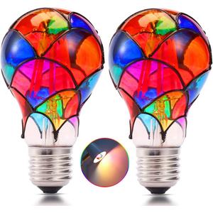 I-SHUNFA Non-Dimmable Edison Stained Glass LED Light Bulb, E26 Base A19/A60 LED Light Bulbs for Home Party,Recreation Room,Balcony,Garden,Christmas Decoration 2 Pack