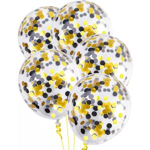 Black Gold Confetti Balloons 25 Pcs, 12 Inch Thickened Clear Latex Balloon with Confetti Inside for 2025 Happy New Year Eve Party Decoration Baby Shower Birthday Party Decorations Supplies