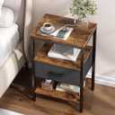 SUPERJARE Nightstand with Charging Station, Bed Side Table with Adjustable Fabric Drawer, Night Stand for Bedroom, 3-Tier Storage End Table, for Living Room, Rustic Brown and Black, Size: M (11.8"D x 15.7"W x 23.4"H)
