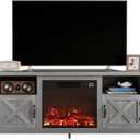 Furmax Entertainment Center with Fireplace, Fireplace TV Stand with Storage Cabinets and 2 Open Shelves, Modern Media TV Console for Living Room (Light Grey)