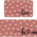 JarThenaAMCS 2 Pcs Pink Love Heart Valentine's Day Kitchen Mat White Heart Kitchen Rug Non Slip Rectangle Doormat Floor Mat for Home Entrance Porch Decoration,17 x 29 and 17 x 47 Inch