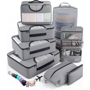 Veken 8 Set Packing Cubes for Travel Essentials, Suitcase Organizer Bags in 4 Sizes, Carry-On Luggage Accessories with Large Laundry & Hanging Toiletry Bag, Must-Have for Airplane, Road Trip & Camping (Dove Gray)