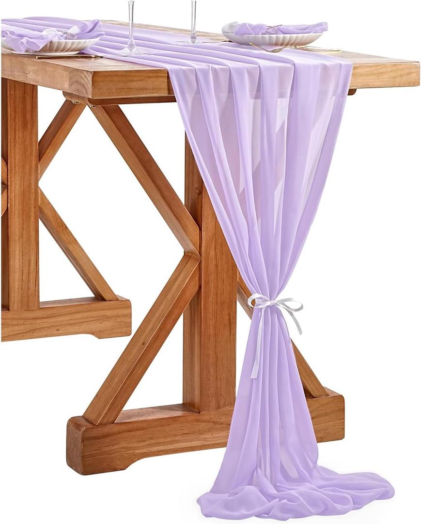 Light Purple 27 x 120 inches Long Soft Table Runner for Wedding Chiffon Table Runners Rectangle and Round Table Decorations for Birthday Parties