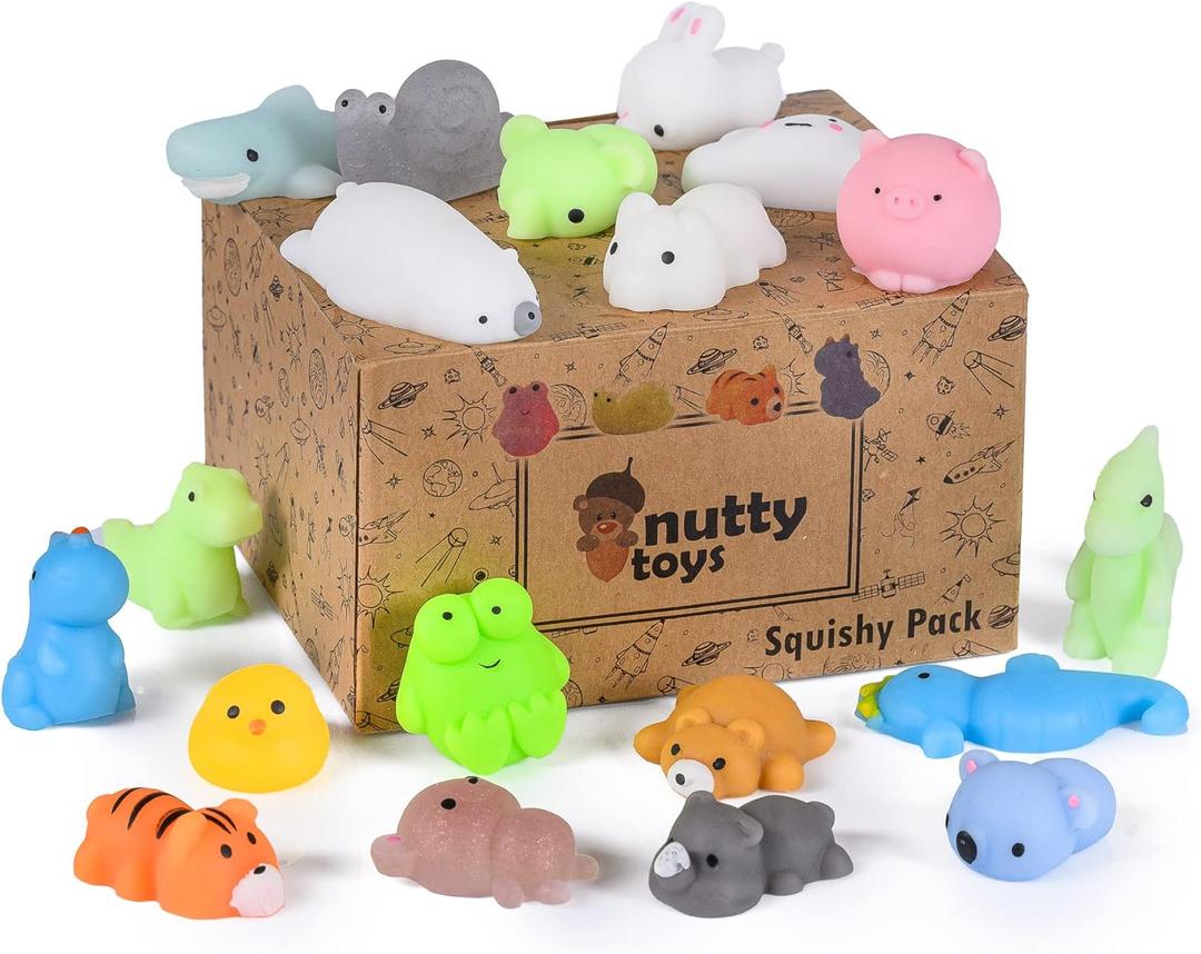 Nutty Toys Animal Squishies, 20 Soft & Cute Kawaii Fidgets | Top Classroom Prizes, Bulk Pinata & Easter Egg Fillers | Unique Gifts for Kids, Teens, Adults | Best Boys & Girls Valentines Day Idea 2026