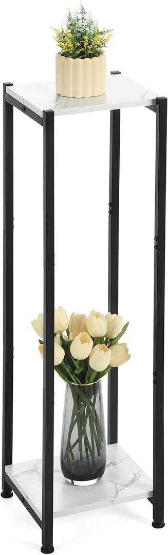 Dipion Extra Tall Plant Stand Indoor,40 Inch Plant Stands,2 Tier Metal Plant Stand with Heavy Duty Wood,Marble White and Black