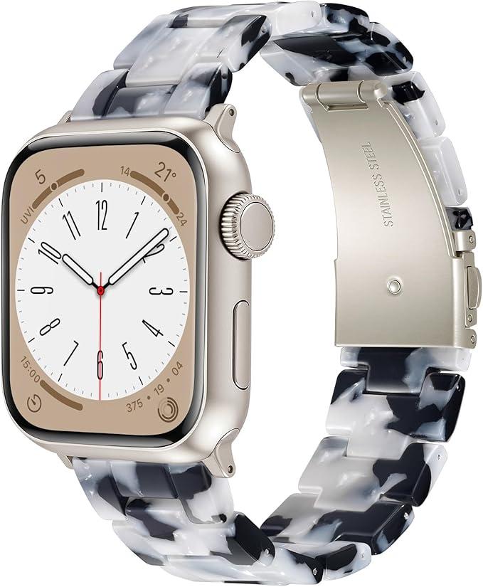 VMORO Resin Bands Compatible with Apple Watch Series 11/10/9/8/7 Band Lightweight Fashion Strap Bracelet with Starlight Buckle for iwatch Series SE/6/5/4/3/2/1 (Black/White, 38/40/41/42mm)