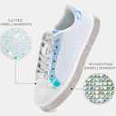 LUCKY STEP Women's Platform Glitter Sneakers | Sparkly Bling Shiny Dressy Bedazzled Wedding Bridal Fashion Walking Shoes (White, US 8.5)