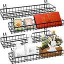 Blulu 4 Pcs 15.75 x 3.94 x 1.97 Inch Metal Grid Wall Baskets with Hooks Grid Wall Shelves Hanging Wire Basket Multi Function Storage Organizer for Kitchen Organizing Display (Black)
