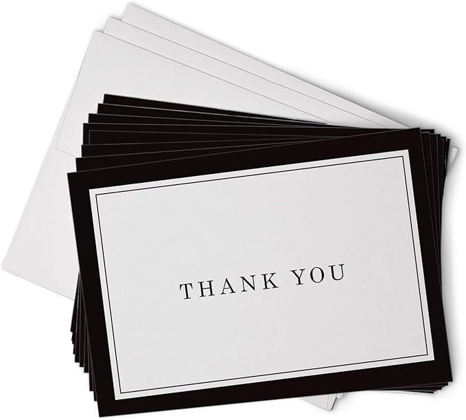 Hill Valley Greetings Black Formal Thank You Cards with Border  48 Classic Note Cards with Envelopes  Perfect for Business Professionals & Special Events