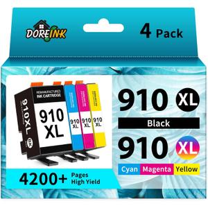 910XL Ink Cartridges Replacement for HP 910XL Ink Cartridges Combo Pack for HP 910 Ink Black and Color Cartridges Work for HP OfficeJet Pro 8020 8010 8025 8028 8034 8015 Printers 4 Pack
