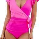 Blooming Jelly Women's Tummy Control Swimsuits Slimming One Piece Bathing Suit Ruffle Wrap V Neck Swimwear (XX-Large, Pink and Hot Pink)