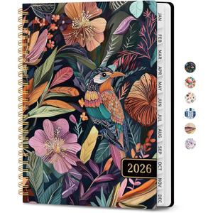 2026 Planner, Weekly and Monthly Planner for Women, Jan 2026 - Dec 2026 Pretty 2026 Calendar Planner with Monthly Tabs, Inner Pocket, Spiral Binding, Perfect for Office Home School - 6.3" x 8.5", Tropical Songbird
