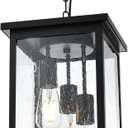 TODOLUZ 3-Lights Large Outdoor Pendant Light, Black Porch Ceiling Lighting Fixtures with Seeded Glass Panel, Exterior Hanging Lantern Adjustable Chain for Yard Entryway Patio, Seeded Glass, Black, 3-Light