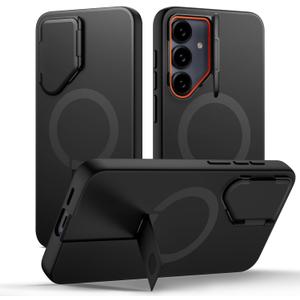 SURITCH for Samsung Galaxy S25 FE Phone Case, Magnetic Protective Cover with Camera Cover & Adjustable Metal Kickstand for Galaxy S25 FE (2025)-Black