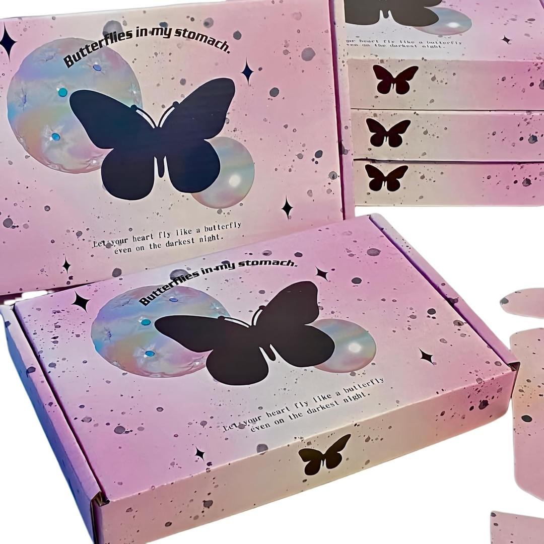 Romance of Girls Pink Butterfly Decorative Shipping Boxes, 7.9 x 5.1 x 1.2 inches, 20 Pack