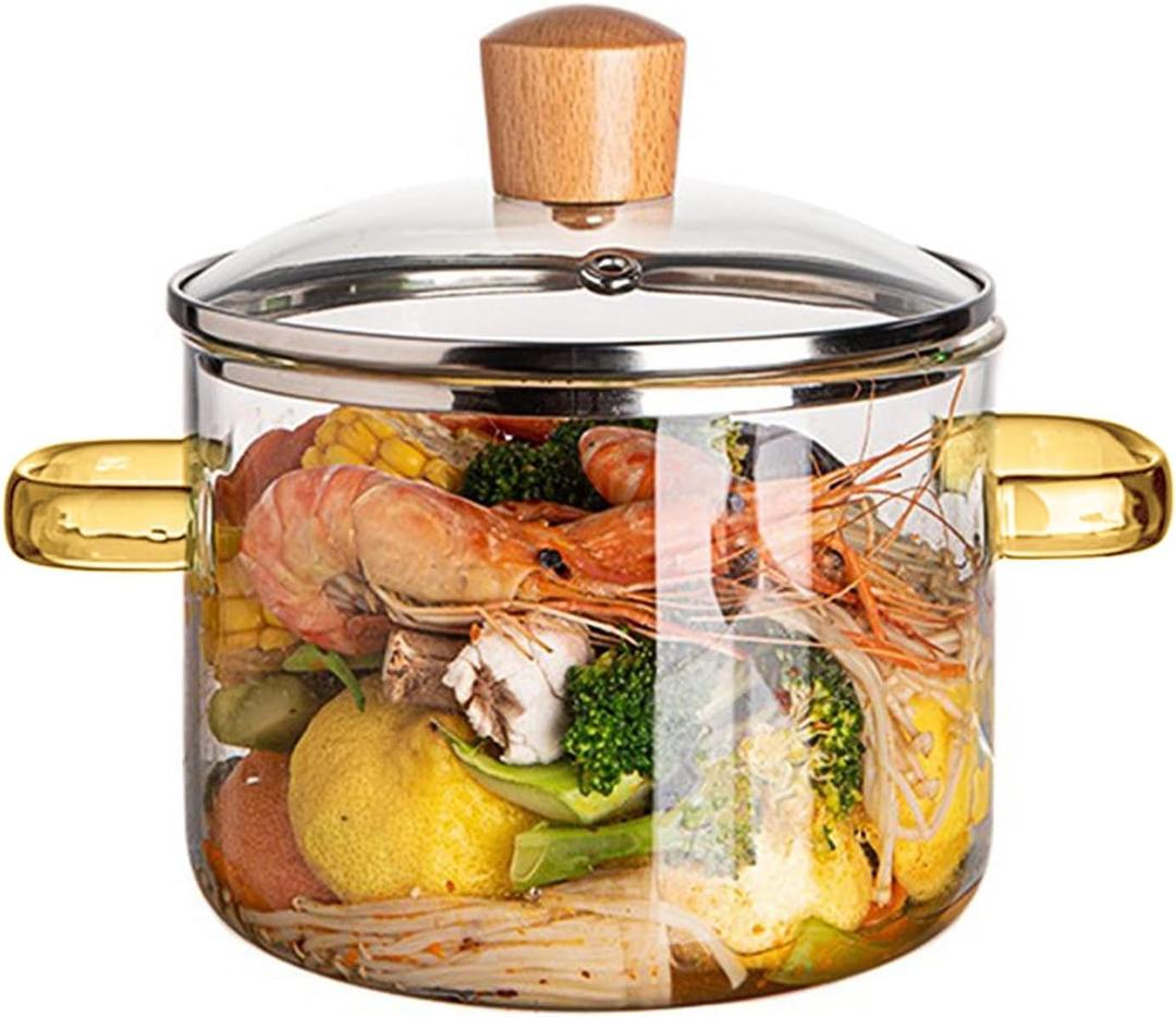 Clear Cooking Pots,1.5L/50oz High Borosilicate Cooking Pot,Glass Cooking Pots for Stove Top Glass Saucepan,Glass Pot With Lid for Noodle,Soup,Tea,Milk