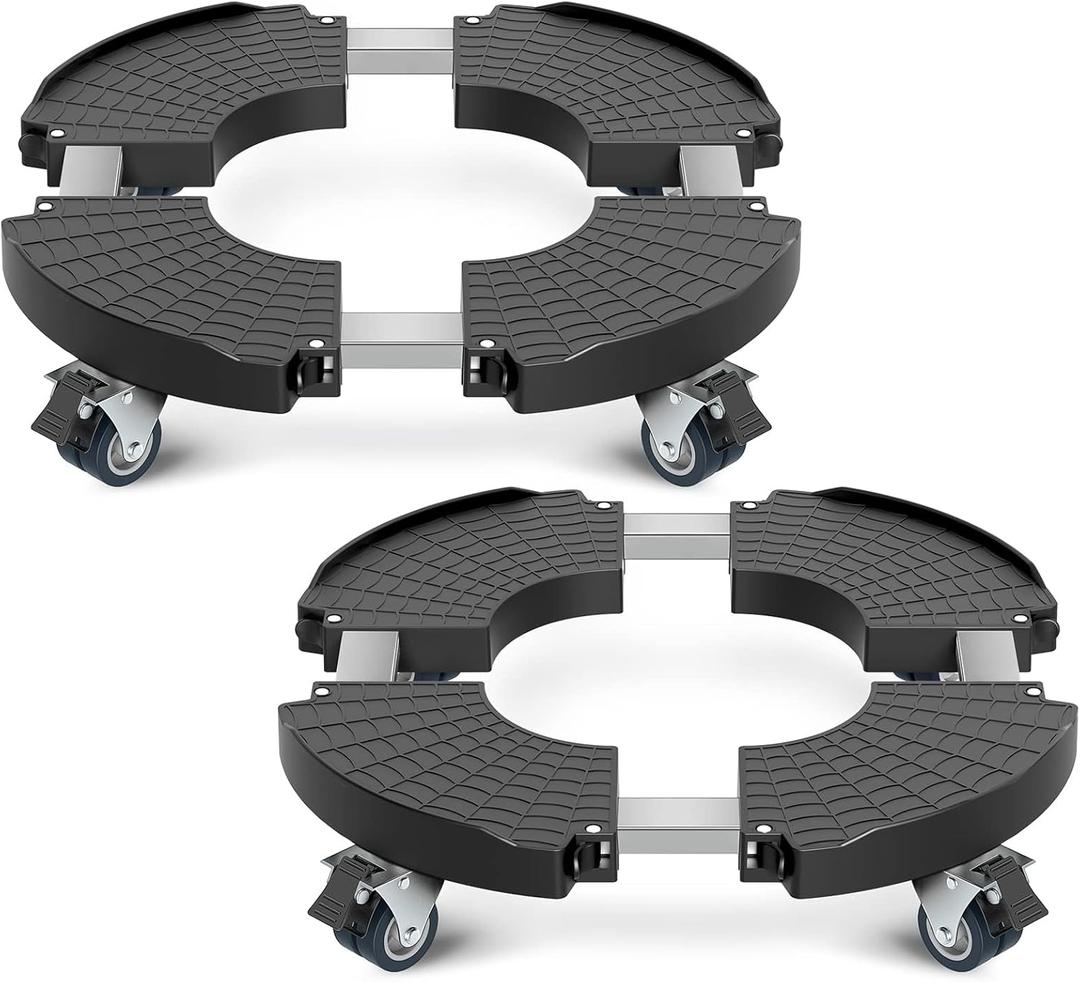 sanyi Plant Caddy with Wheels, 2 Pack 8-21" Adjustable Rolling Plant Stands with Wheels Heavy Duty Large Plant Potted Trolley Dolly Cart Garden Tower Pot Greenstalk Vertical Planter Umbrella Base (Black)