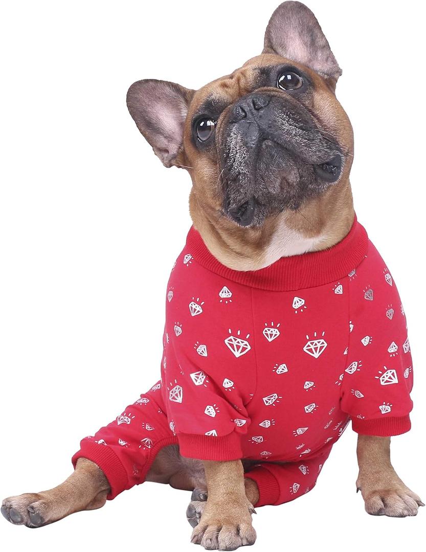 iChoue French Bulldog Pajamas Onesie Suit PJS Bodysuits for Medium Dogs Frenchie Pug English Pitbull Boston Terrier - Red Diamond, M (Medium ( 15 - 25 lbs ))