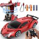 KKM Remote Control Car Toy, 2.4Ghz Transform Robot RC Cars with Flashing Light, 1:18 Scale One Button Deformation Toy Gift Car & 360 Rotating Drifting RC Toy Car for Age 6-12 Years Boy Kids-Red