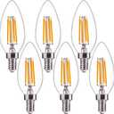 FLSNT 60W Equivalent LED Chandelier Light Bulbs, Dimmable, E12 Base, Clear B11 LED Filament Candelabra Bulbs, 2700K Soft White, 6 Pack