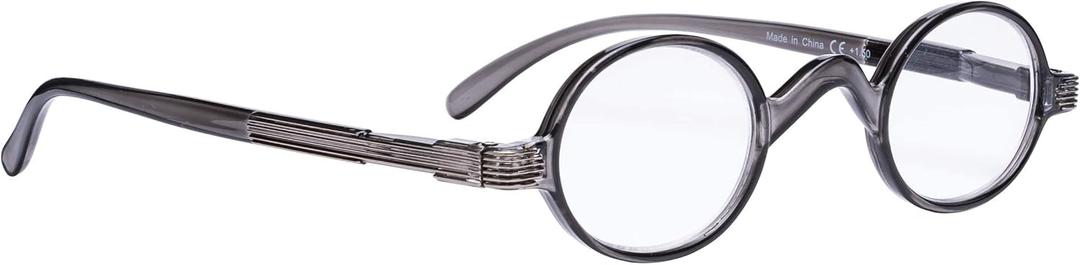 BLUELESS Vintage Round Reading Glasses Professor Readers Small Lenses (Grey Frame, +1.00)
