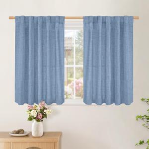 BGment Denim Blue Short Linen Curtains 36 Inch Length for Windows, Small Drapes Rod Pocket and Back Tab Rustic Country for Cafe Bedroom Bathroom Privacy Decorative, 2 Panels Set, 42 Inch Wide