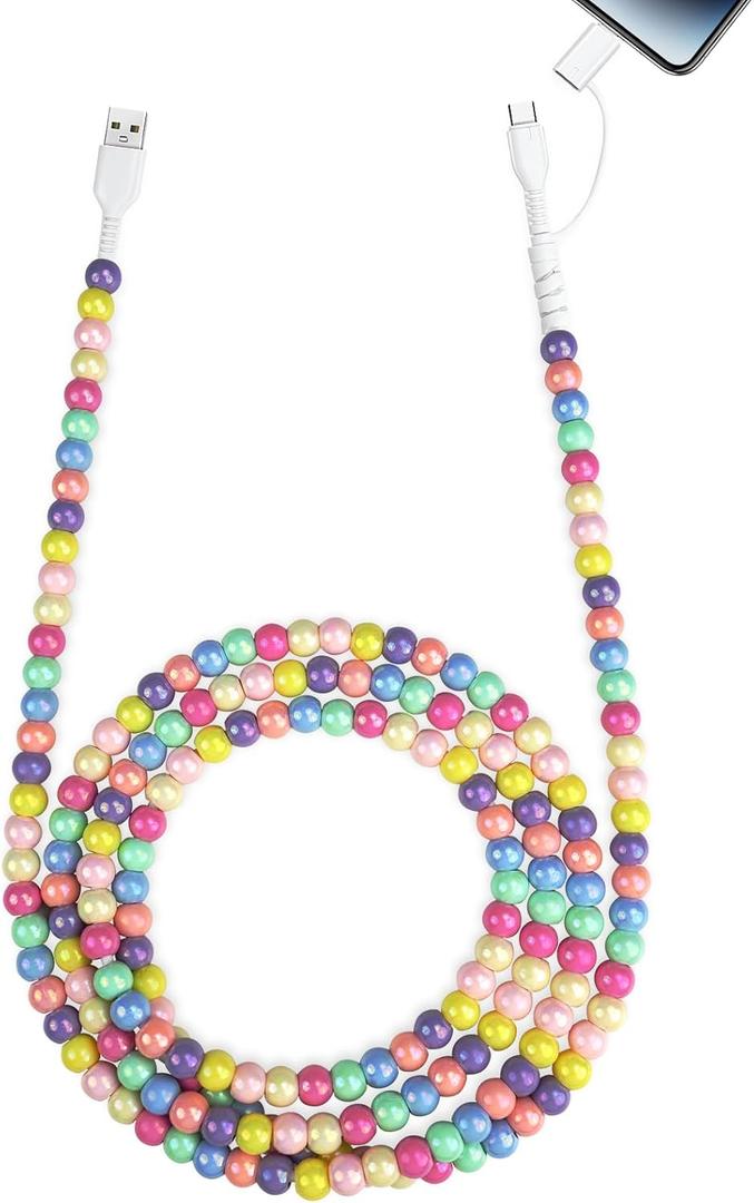 Aolcev USB C Cable for iPhone Charging Cord 2 in 1 Multi Cute Beaded USB to USB C Fast Charger Cord 6.6FT MFi Certified Type C Charging Cable for iPhone 17 16 15 14 Pro Max Galaxy S25 iPad Colored