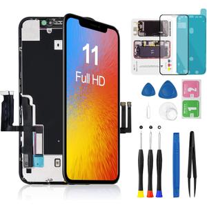 for iPhone 11 Screen Replacement, 3D Touch Digitizer Frame FHD COF LCD Display Full Assembly with Repair Tool Kit, Fit for Model A2111, A2223, A2221 Black 6.1 inch