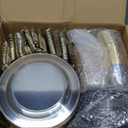 WELLIFE 600pc Gold Trim Plastic Dinnerware Set for Party: 100 Dinner Plates, 100 Dessert Plates, 300 Cutlery, 100 cups