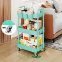 UDEAR 3-Tier Rolling Utility Cart,Multifunctional Storage Shelves with Handle and Lockable Wheels for Room,Office,Kitchen,Bathroom,with 3 Hanging Cups,Green