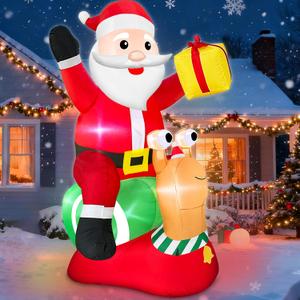 6 FT Christmas Inflatables Santa Claus with Blow Up Snail & Gifts on The Farm Decoration, Xmas Blow Up Santa with Animals Built-in 6 Bright LEDs for Xmas Party Holiday Outdoor Indoor Yard Lawn Garden