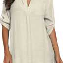Women's Swimsuit Cover Ups Beach Bathing Suit Bikini Coverup Top for Swimwear Summer V-Neck Shirt Dress (Beige), XL