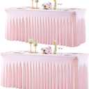 2 Pack Spandex Pink Fitted Table Cloth for 6ft Rectangle Tables Pink Stretch Tablecloth Table Covers Skirt Banquet Tablecloths Wrinkle Free Tablecloth for Parties Wedding