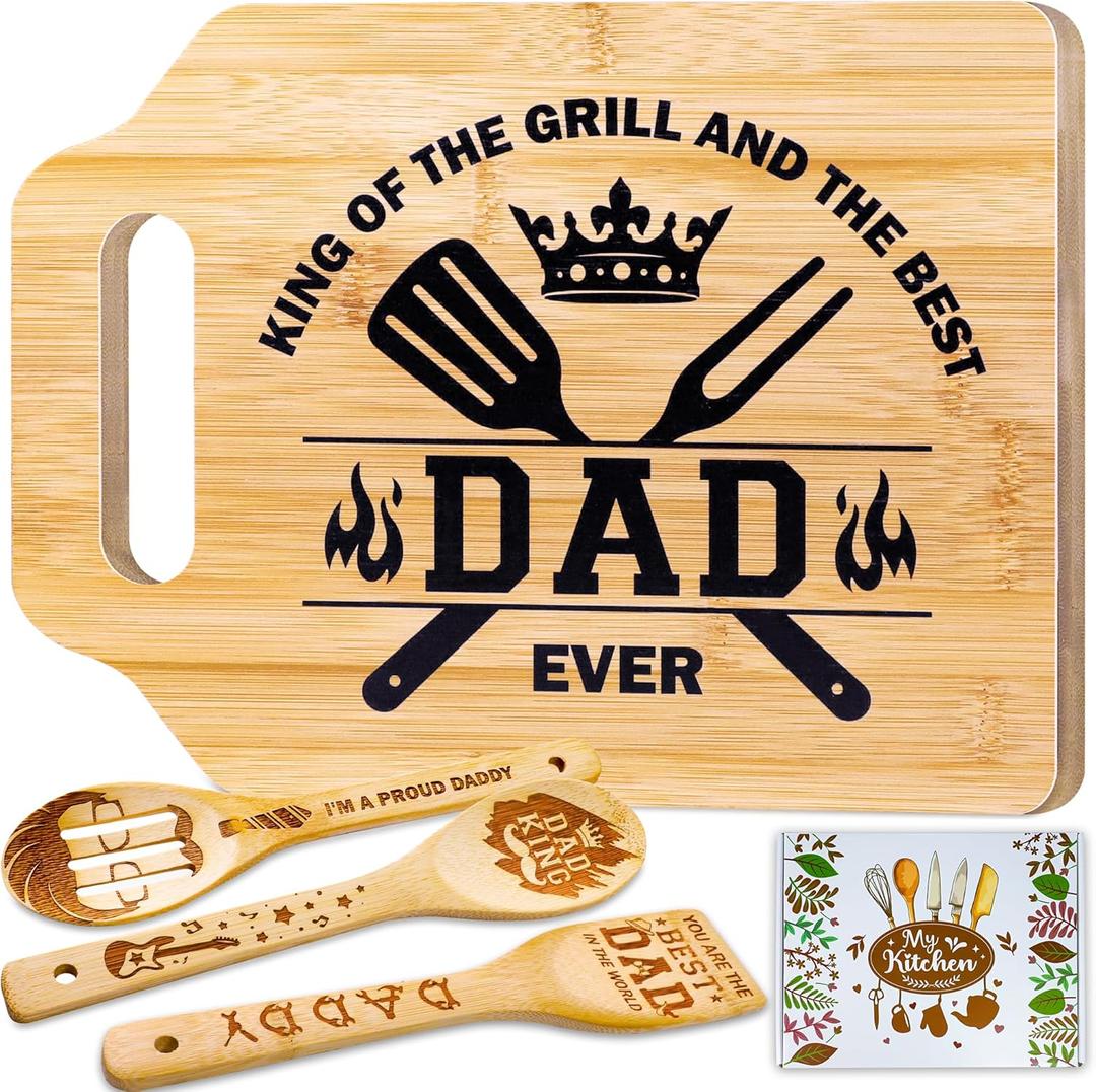 Christmas Gifts for Dad, Christmas Father Gifts Cutting Board with Engraved Utensil Set, Birthday Gifts for Dad Men Father from Daughter Son, Dad Christmas Gifts