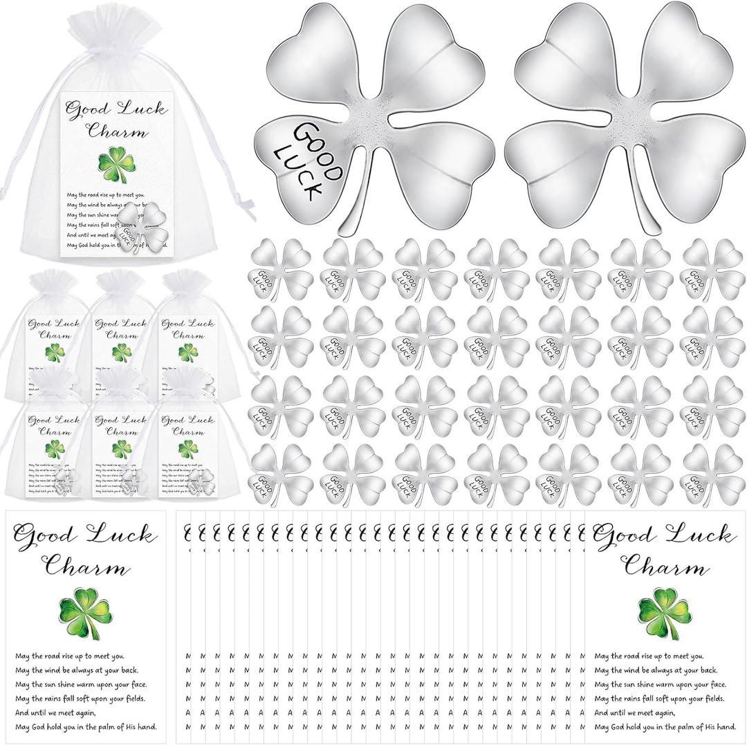 Ferreve St. Patrick's Day Good Luck Coins Four Leaf Clover Tokens St. Patrick's Day Pocket Tokens Blessing Poem Cards Good Luck Coins Charm for Friends Employee Coworkers Irish Gifts(Silver,50 Pcs)