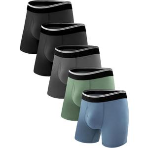 Male Incontinence Boxer Briefs Washable Soft Leak Proof Underwear for Men Urine Leakage Protection 5 Pack (XX-Large, 2 Black/1 Dark Grey/1 Green/1 Blue)