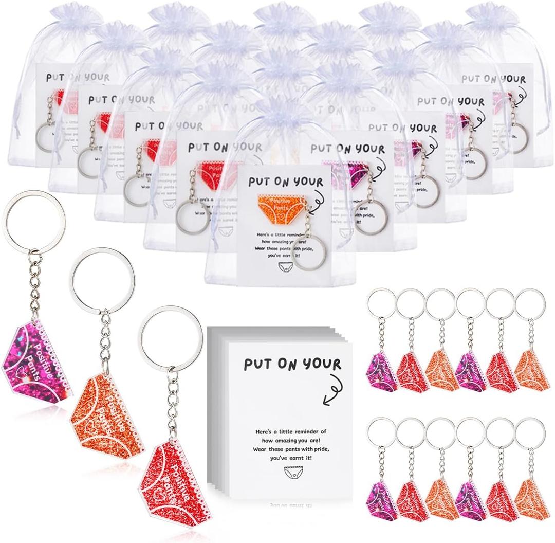 CPEGHDVM 54Pcs Positive Pants Keychain Funny Employee Christmas Gift with Positive Cards Organza Bags Thank You Gift for Staff Employee