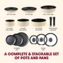 T-fal Ingenio Expertise Non Stick Cookware Set 14 Piece, Induction, Oven Broiler Safe 500F, Stackable Cookware, Pots and Pans, RV, Camping, Fry Pans, Dishwasher Safe, Detachable Handle, French Vanilla