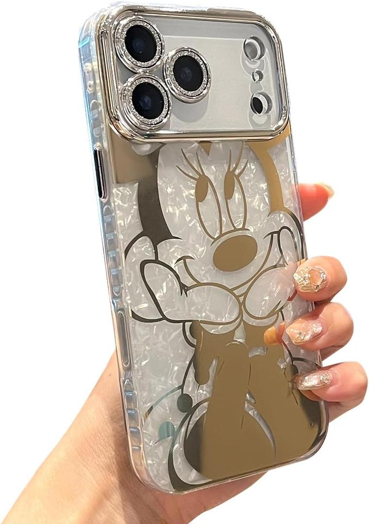 for iPhone 17 Pro Max Case Bling Camera Lens Protection Glitter Bling Cute Pattern Printed Design Soft Bumper Hard Back Shockproof Protective Case for Girls and Women - Sparkly Minnie