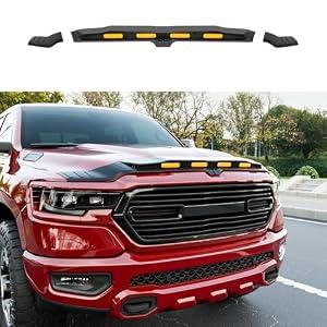 CZmenghe Hood Protector with LED Light Compatible with 2019-2026 Dodge RAM 1500 Hood Deflector Glossy Black Three Section Lightshield Replacement for 2019-2026 Dodge RAM Accessories