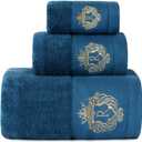 Luxury Bathroom Super Soft and Highly Absorbent Premium 100% Cotton Bath Towel Set for Gifts (Blue-R)
