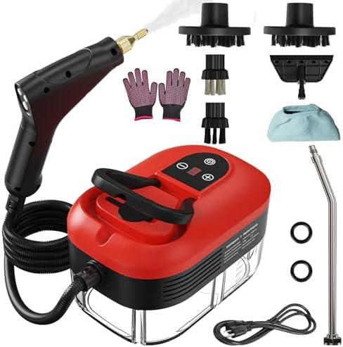 Portable Steam Cleaner, 2500W Pressurized Handheld Steam Cleaner with 1.2L Water Tank, 6 Levels Steam Output, Cleaning Steamer for Cleaning Home Furniture, Bathroom, Car Detailing (Red)
