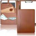 Padfolio Portfolio Binder, Leather Clipboard Folder Briefcase Loose-Leaf Binder with Cover Brown Folder with Pockets Resume Folder for Business School Office Meeting Men Women's Business (A4, Brown)