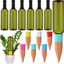 SiliFine 6 Sets Plant Watering Devices Include Terracotta Self Watering Spikes and 26 oz Plastic Bottles, Slow Release Vacation Insert Automatic Plant Waterer Device (Green and Mixed Color)