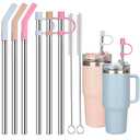 Jetstop Stainless Steel Straws with covers fit Stanley 40 oz tumbler, Reusable 12 Inch Metal Straw with Silicone Tips & Cover Caps, Compatible with Stanley Quencher H2.0 (6 Pack: 3 Bent + 3 Straight)