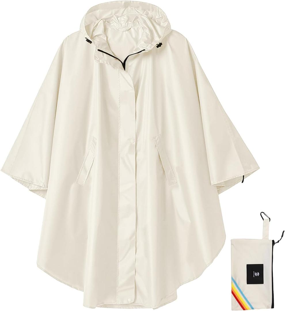 SaphiRose Unisex Rain Poncho Hooded Waterproof Raincoat for Adults Women (Beige)