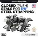 IDL Packaging Closed (Push Type) Seals for 5/8" Strap Width Steel Strapping (Pack of 1000) - Superior Holding Power - Sturdy Metal Clips for Reliable Securing of Packaging Banding