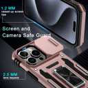 7 x DEERLAMN Case for iPhone 15 Pro with Slide Camera Cover+Screen Protector(1 Pack), Rotated Ring Kickstand Military Grade Shockproof Protective Cover 6.1 Inch-Rose Gold